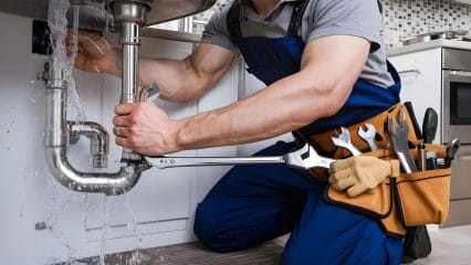 Plumber repairing sink pipes in Homestead, Florida home
