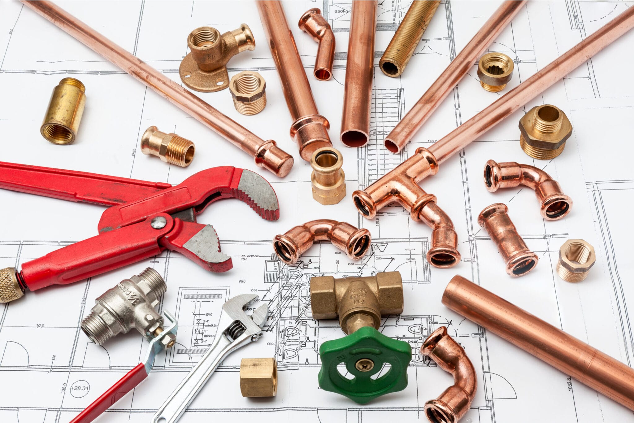 Copper pipe fittings and plumbing parts for Homestead, Florida repairs